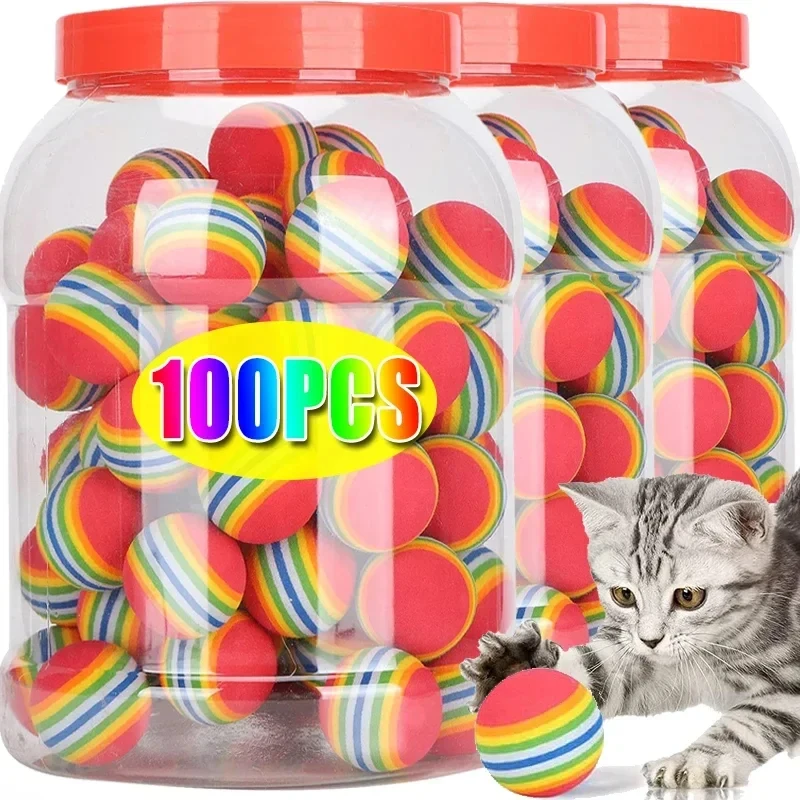 100/10PCS Pet Toy Balls Interactive Rainbow EVA Balls Cat Dog Training Toys Soft…
