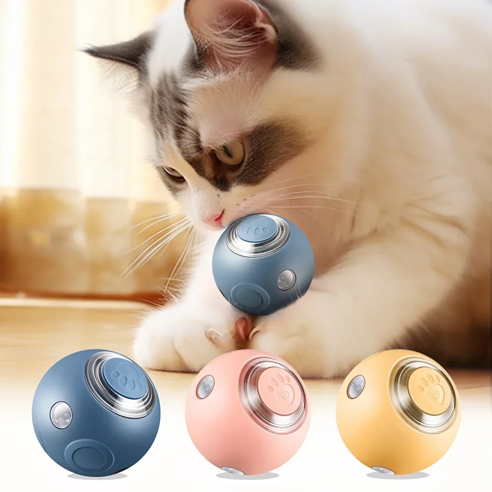 Smart Cat Toys Automatic Rolling Ball Electric Silicone Anti-Bite Anti-Fall Rotating Shine Interactive Pet Dog Toy for Kitten