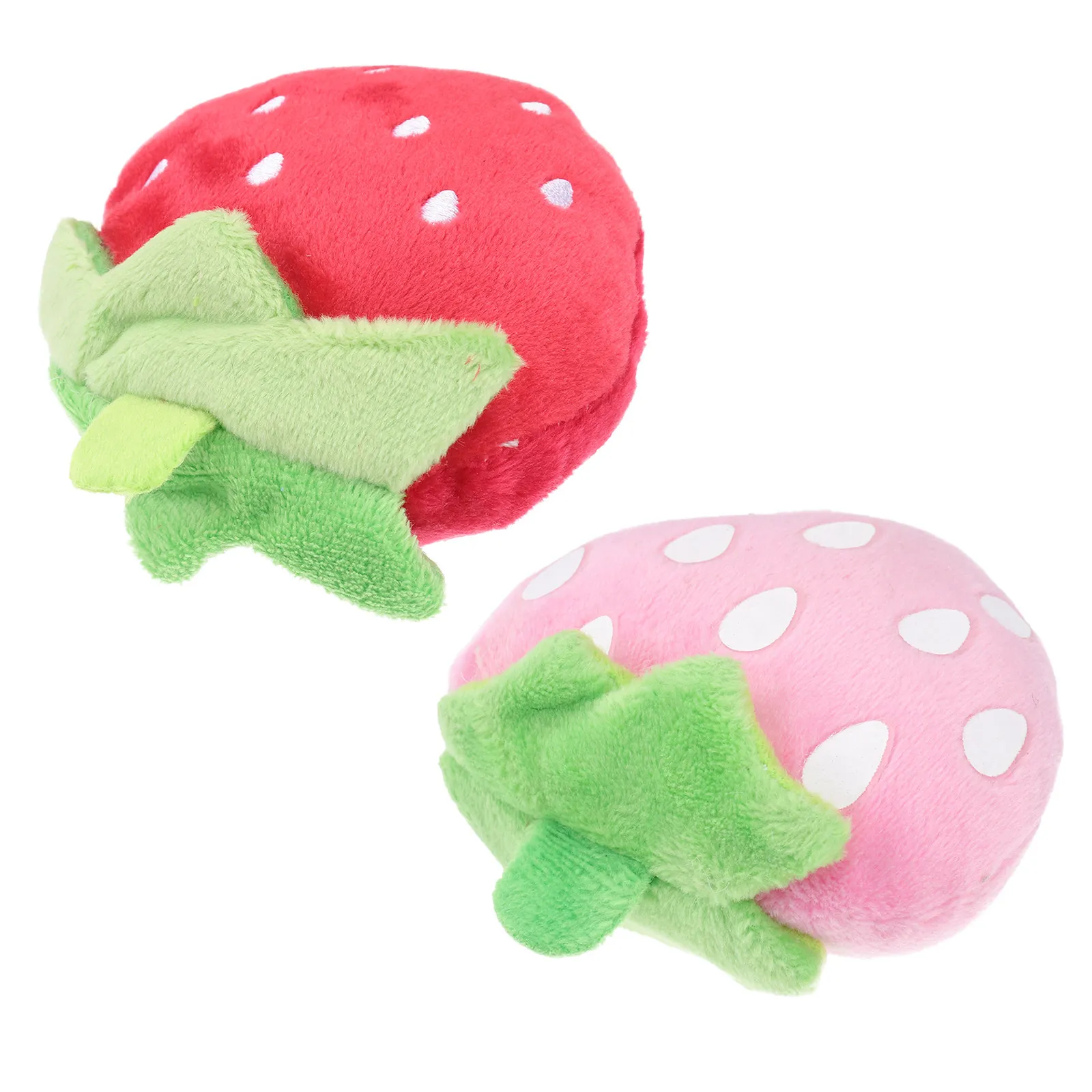 2Pcs Strawberry Squeaky Pet Chew Plaything Red Pink Soft Fruit Shape Dog Cat Sound Entertainment Pet Dog Chew