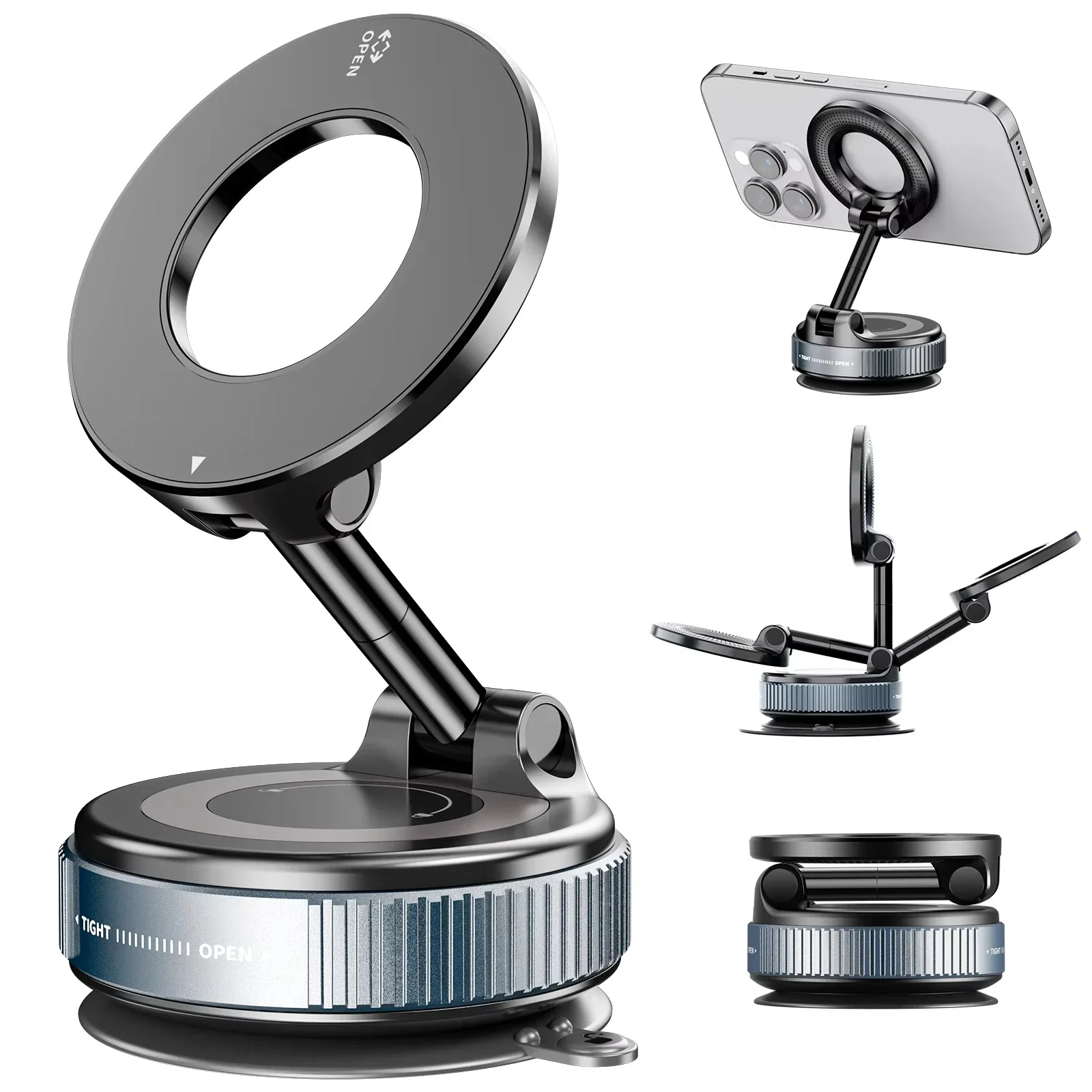 Car Phone Magnetic Stand Mechanical Vacuum Suction Cup Rotate 360° Magnetic Adsorption…