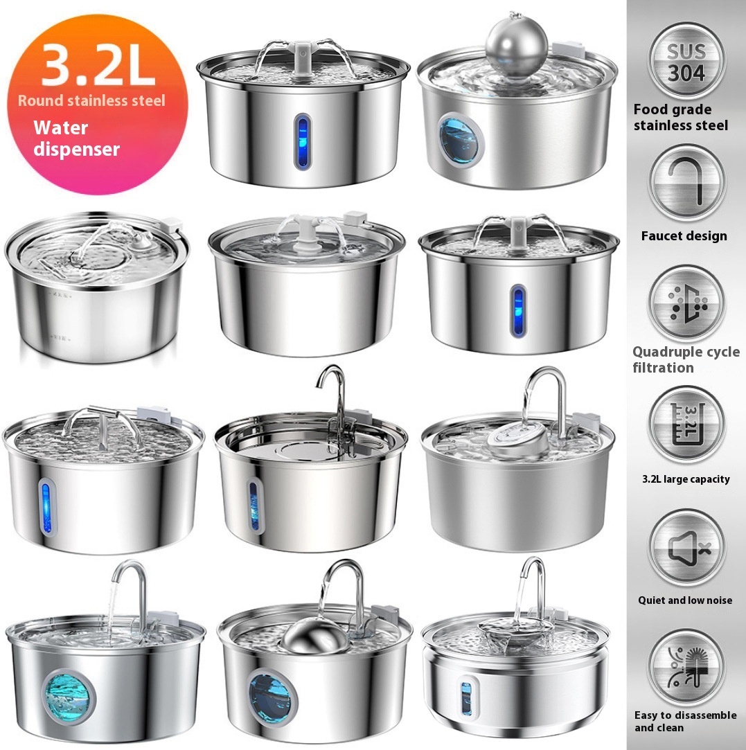 All Stainless Steel Pet Water Dispenser Round Runway Type Large Capacity Dogs And Cats…