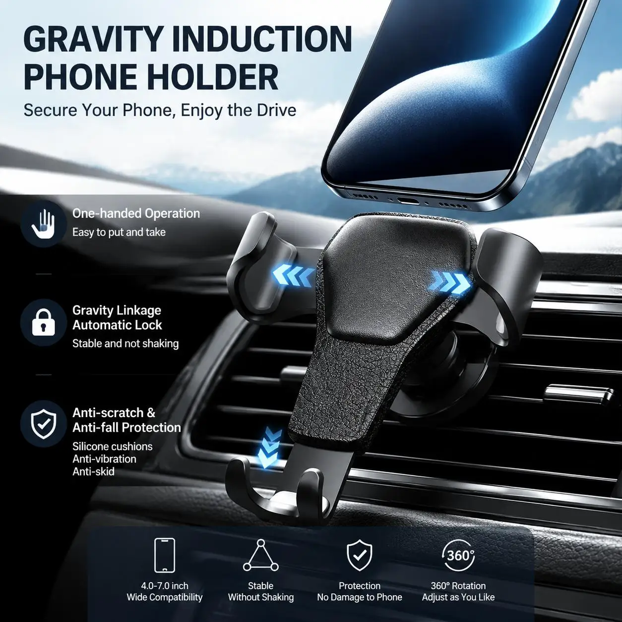 Heavy Duty Gravity Car Phone Mount Air Vent Clip Universal Shockproof Anti Shake Mobile…