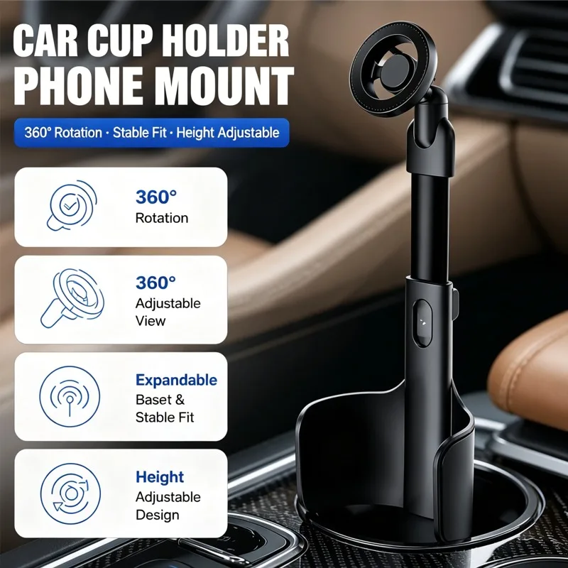 Car Cup Holder Phone Mount 360 Degree Adjustable Long Arm Stand Expandable Base Cell…