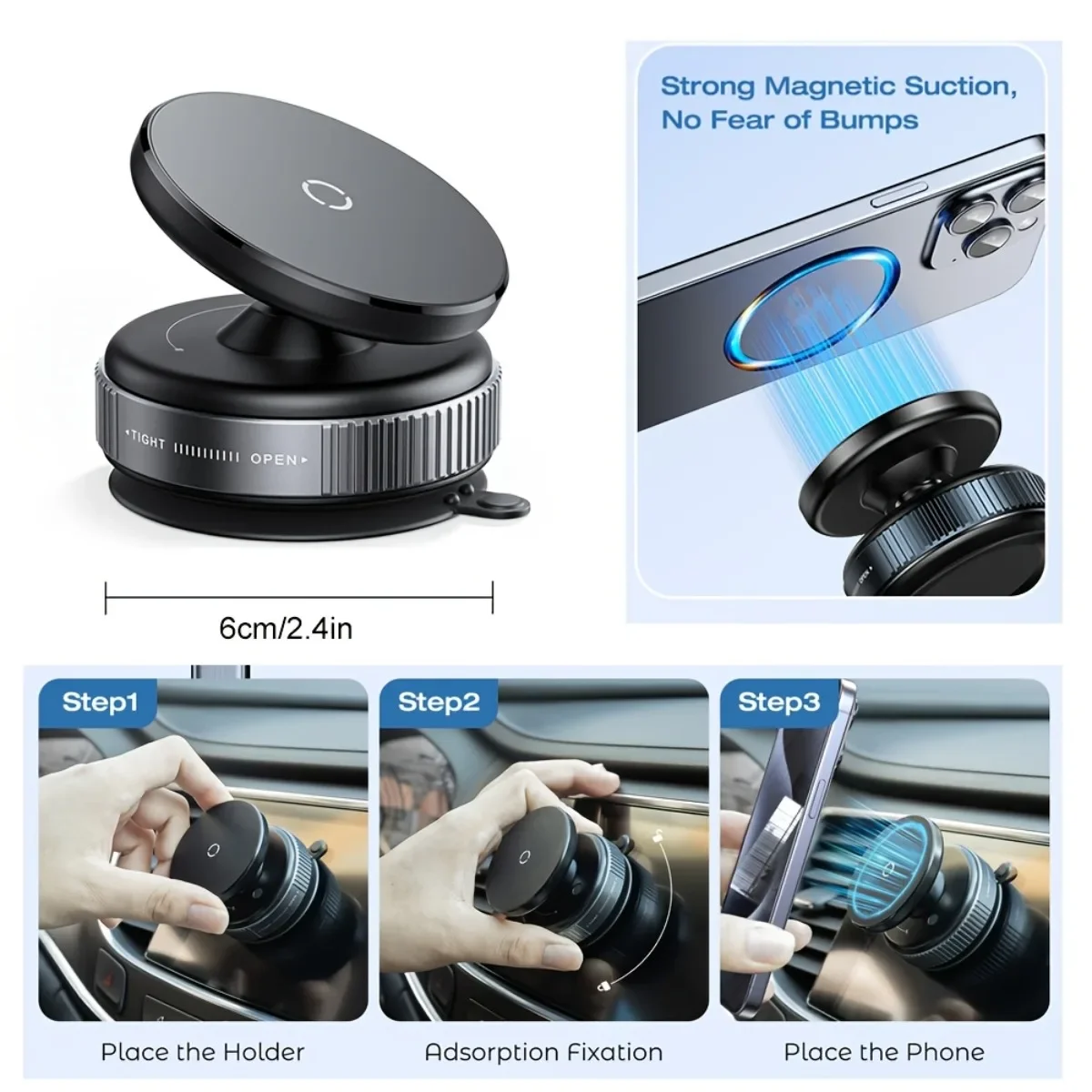 Vacuum Adsorption Magnetic Car Phone Holder 360° Rotatable Foldable Dashboard Phone Mount…