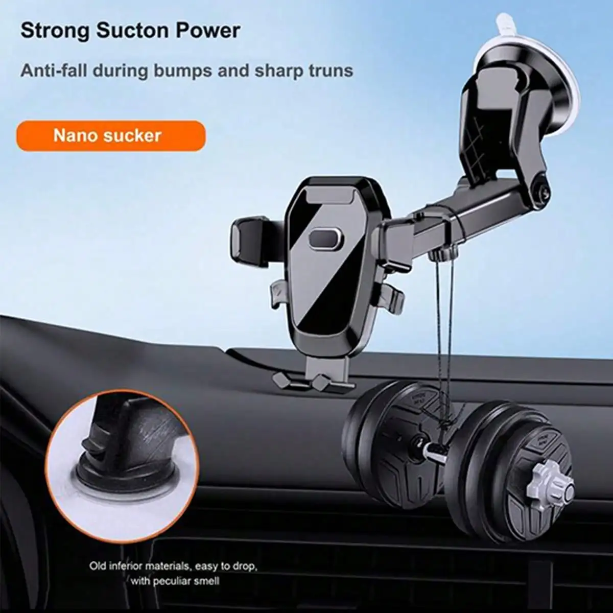 1Pc Suction Cup Car Phone Holder, Suction Mount Smartphone & Tablet Car Bracket, Fits Dashboard & Windshield, With Retractable A