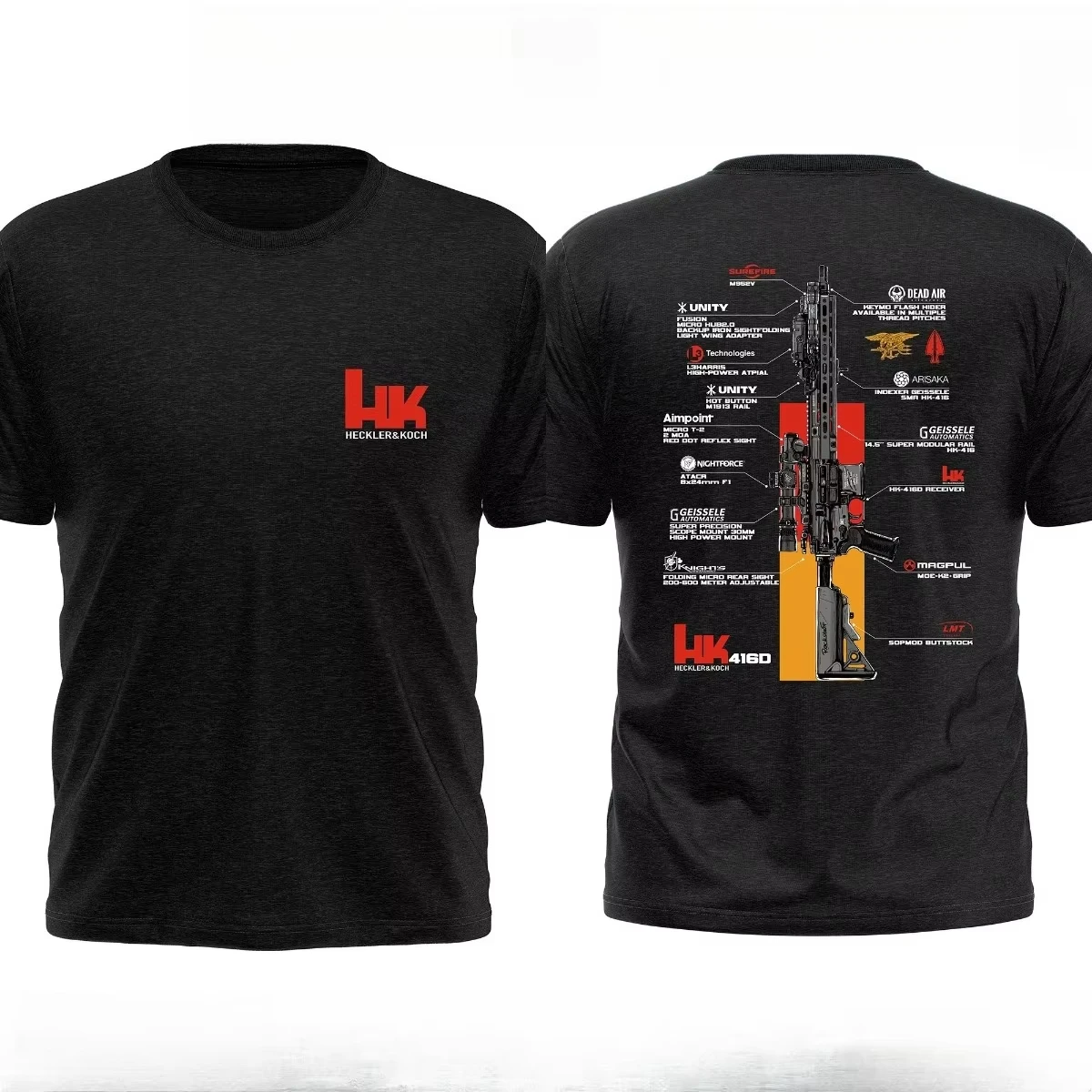 T-Shirt Tactical Military Unisex Tactical Rifle Blueprint Print T-Shirt Black Cotton…