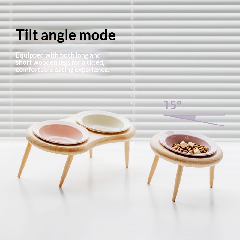 Ceramic Straw Hat Shaped Pet Cat Bowl With A Slanted Rim