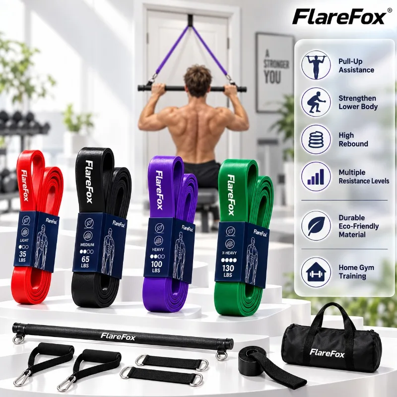 FlareFox Resistance Bands Set Push-pull Rod Chest Muscle Training Pull-Up Assist Strap…