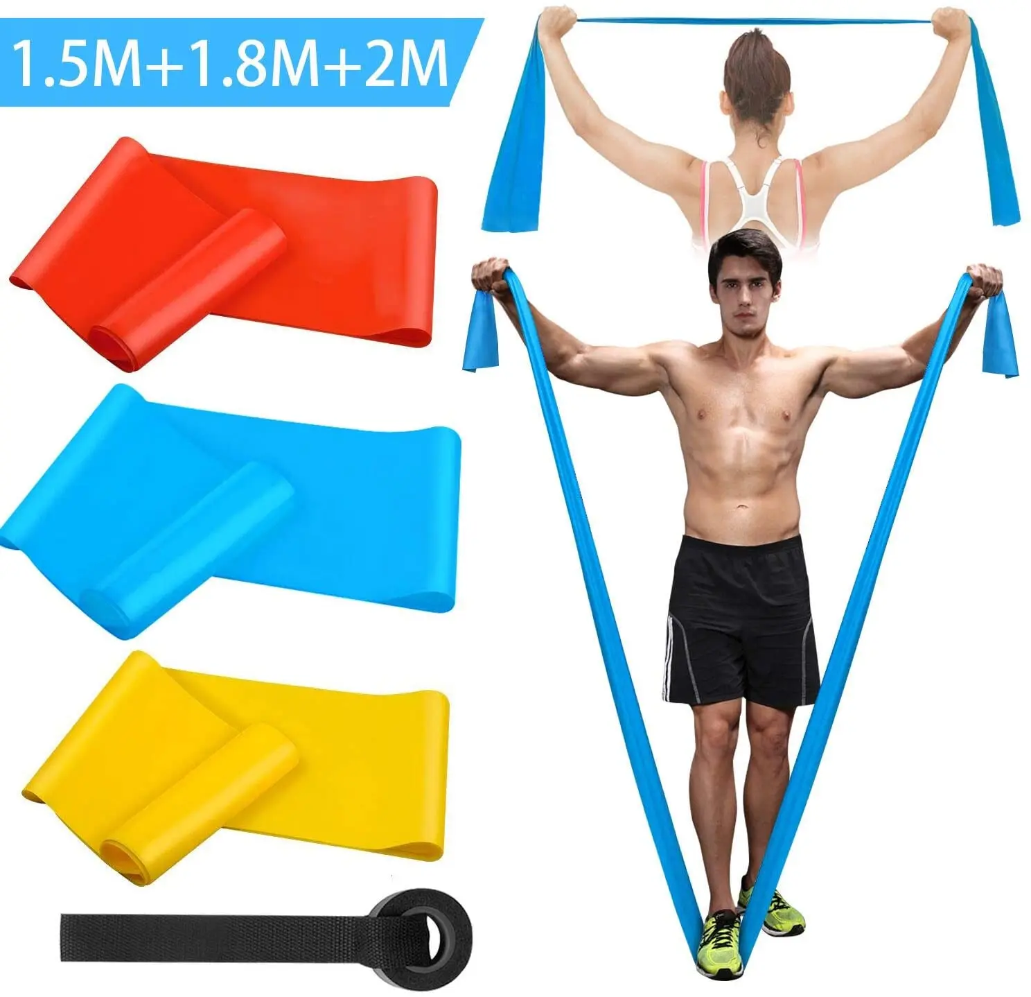 Elastic Fitness Bands 3Pcs Resistance Bands Elastic Fitness Tapes Yoga Pilates Crossfit…
