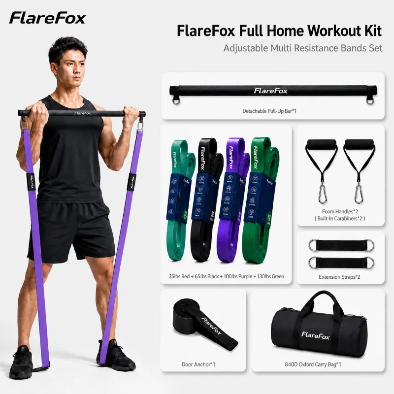FlareFox Adjustable Multi Resistance Bands Push-pull Rod Pull-Up Assist Strap Strength…