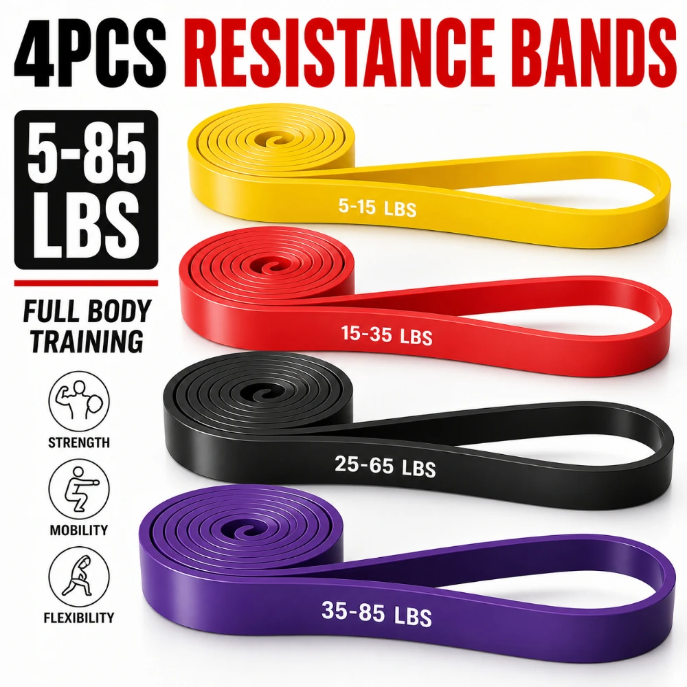 4PCSResistance Bands Set,Heavy Duty Pull Up Assistance Bands,Long Loop Exercise Bands for…