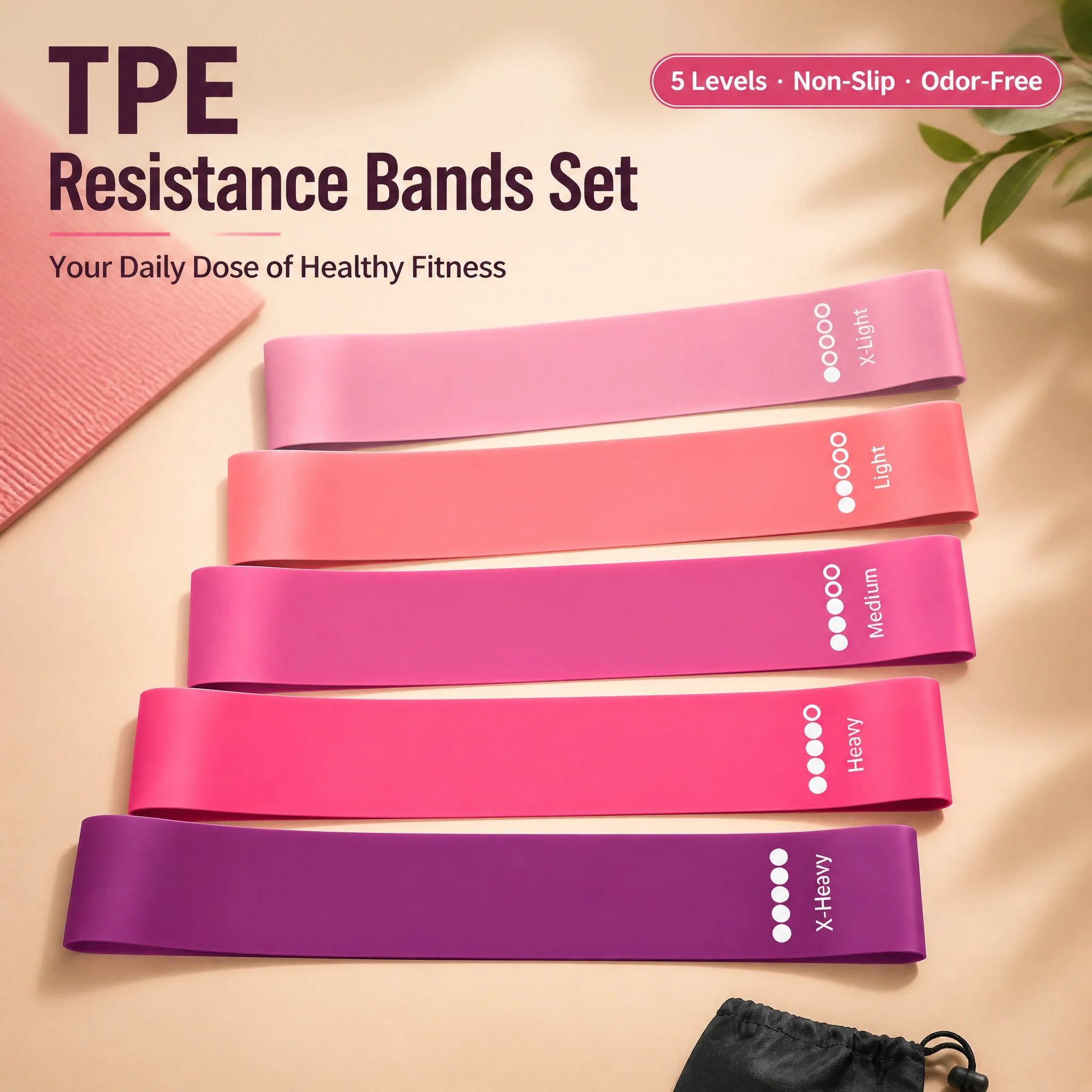TPE Resistance Bands Set 5 Levels Non-Slip Exercise Booty Bands for Hip Legs Glutes…