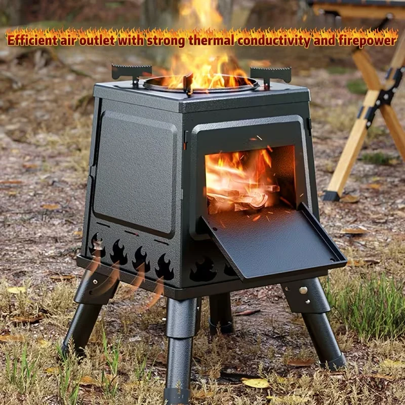 Wood Burning Camp Stove Portable Wood Stove For Outdoor Hiking Picnic BBQ Travel Black