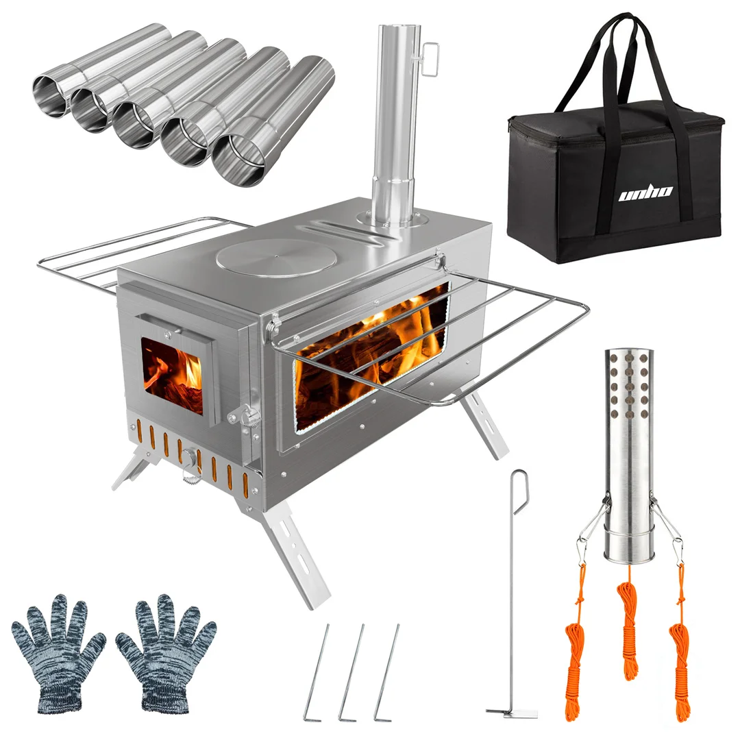 Tent Stove, Unho Wood Burning Stove, Portable Wood Stove with 6 Stainless Chimney Pipes…