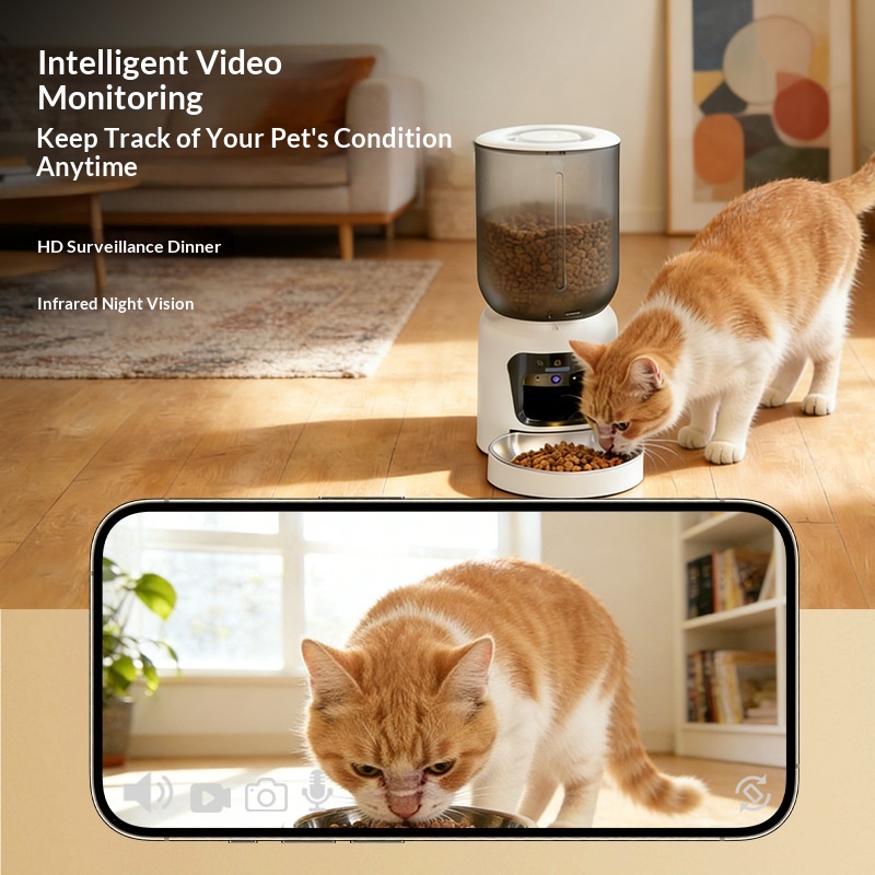 Smart Visual Automatic Cat Feeder - Remote Control Scheduled Pet Food Dispenser with Camera