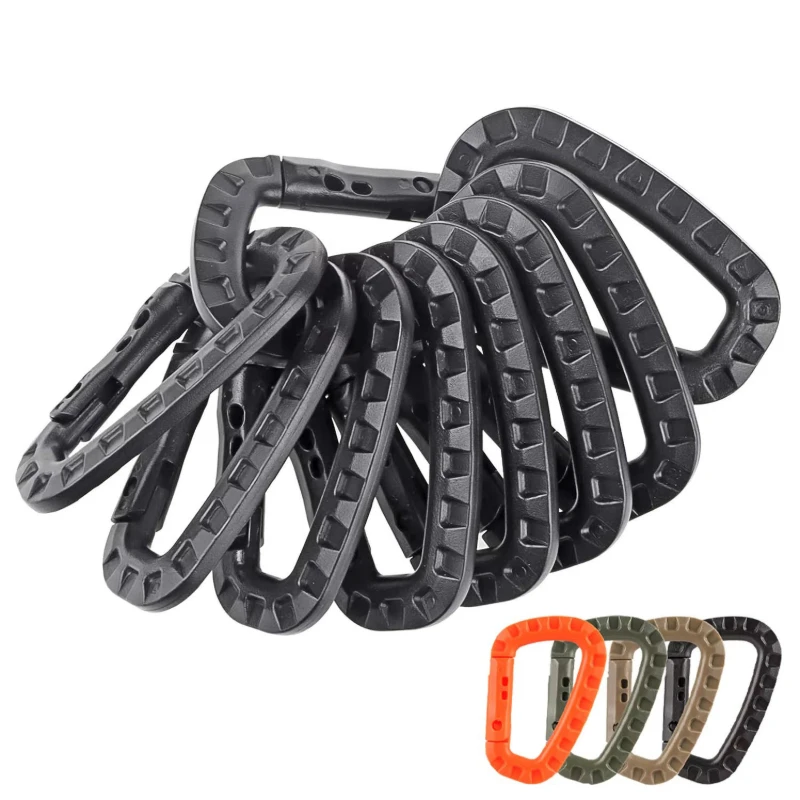 5/10/15/20pcs Tactical D-Shape Plastic Carabiner With Hard Spring Snap Clip ITW Keychain…