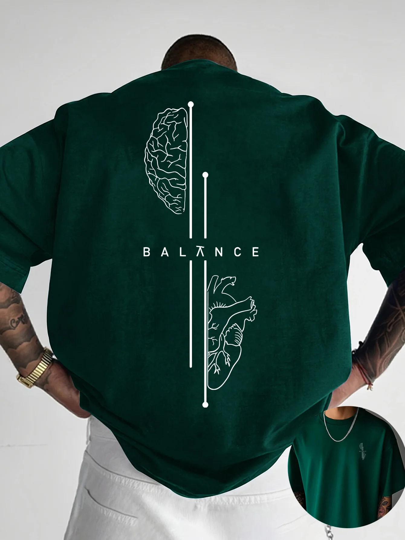 Brain and Heart Line Art Graphic Print 100% Cotton Mens T Shirt for Summer Streetwear Has…