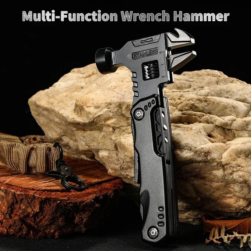 Portable EDC Survival Multi-Tool, 15-in-1 Hammer Wrench Pliers Tool Bottle Opener with…