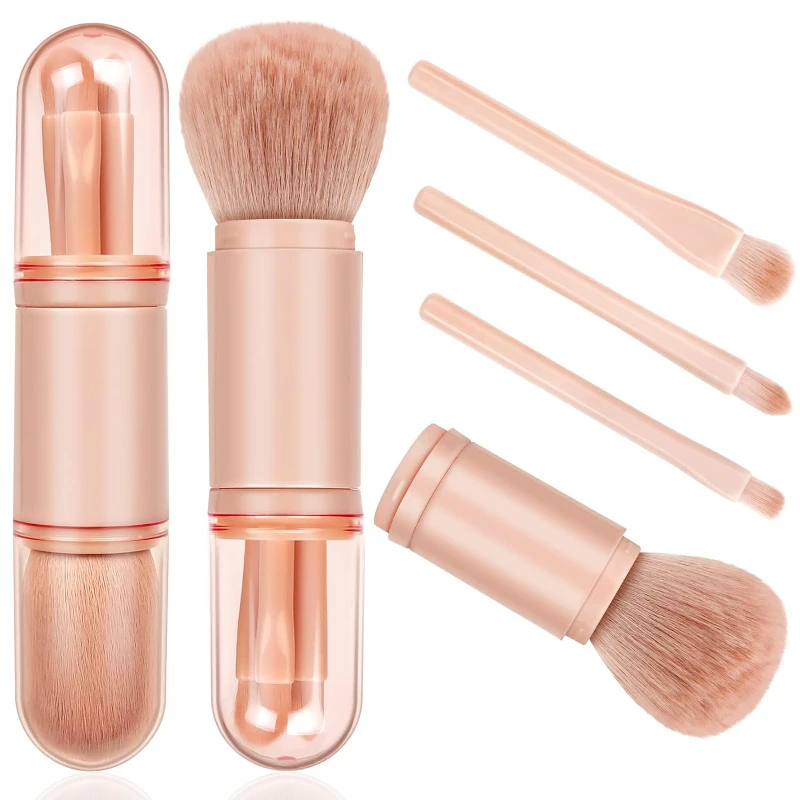 Portable Powder Blusher Brush With Cover 4-in-1 Travel Small Set Makeup Eye Shadow…