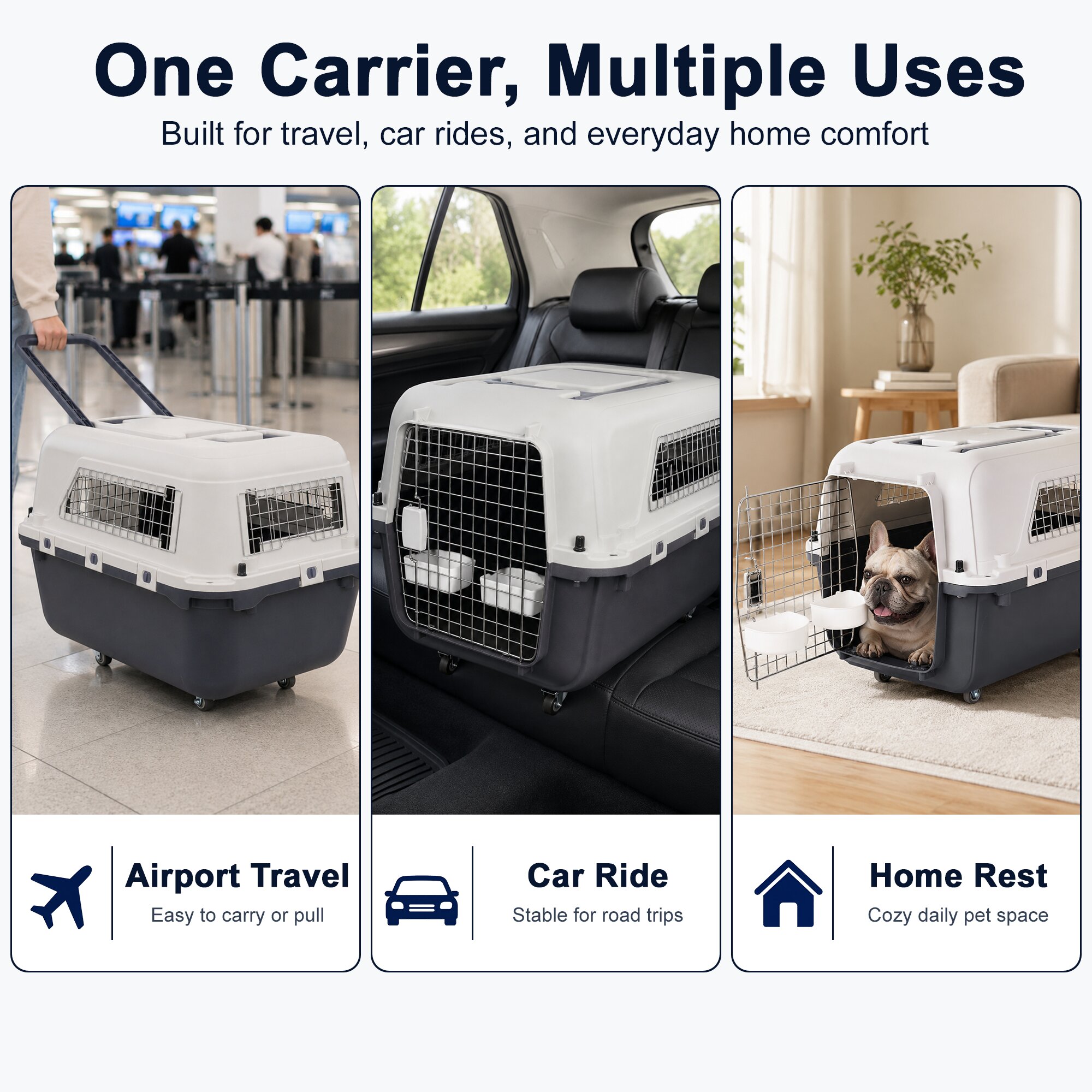 Large Pet Carrier For Cats And Dogs, Travel Crate With Ventilated Metal Door, Dual-Point…