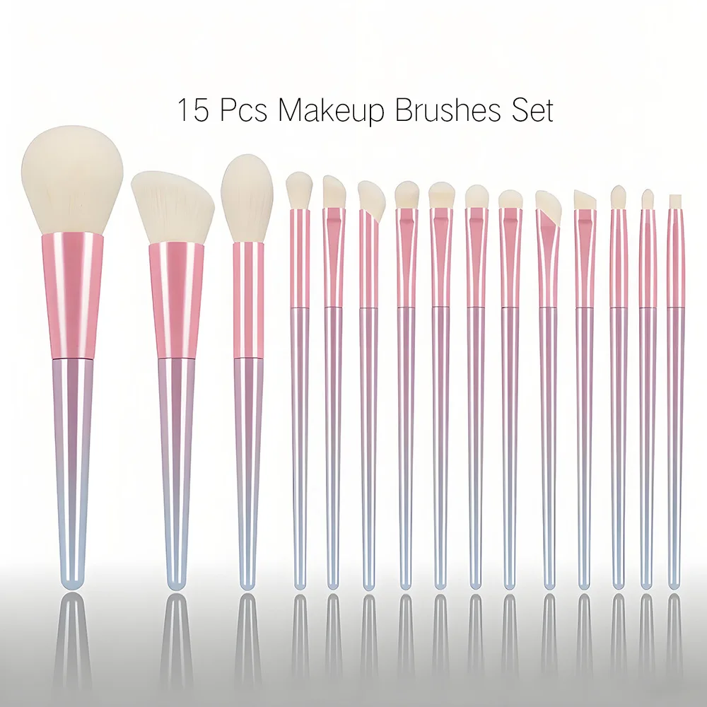 15-Pack Makeup Brush Set Professional Synthetic Wool Hair Brushes with Gradient Rubber…