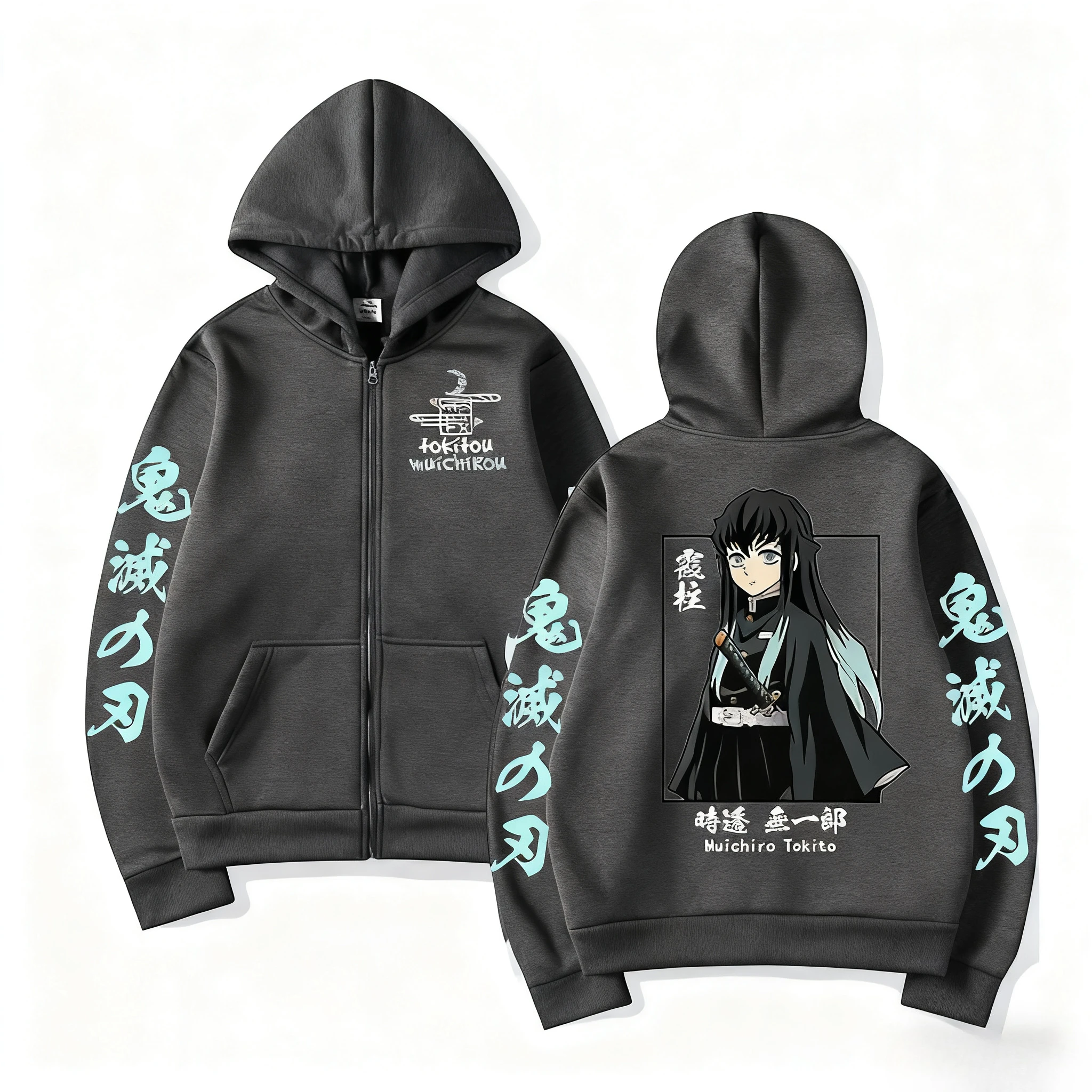 Demon Slayer Muichiro Tokit Hoodie Anime Jacket Zip Up Casual Tops Streetwear Autumn…