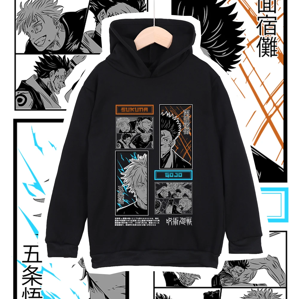 Kids Anime Hoodie Jujutsu Kaisen Gojo Sukuna Print Unisex Cotton Sweatshirt for Boys…