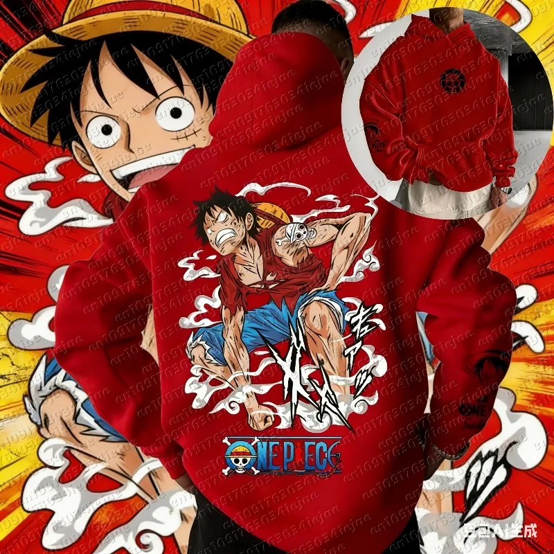 The New One Piece Luffy Anime Print Loose Hoodie Fashionable Pure Cotton Sweatshirt for…