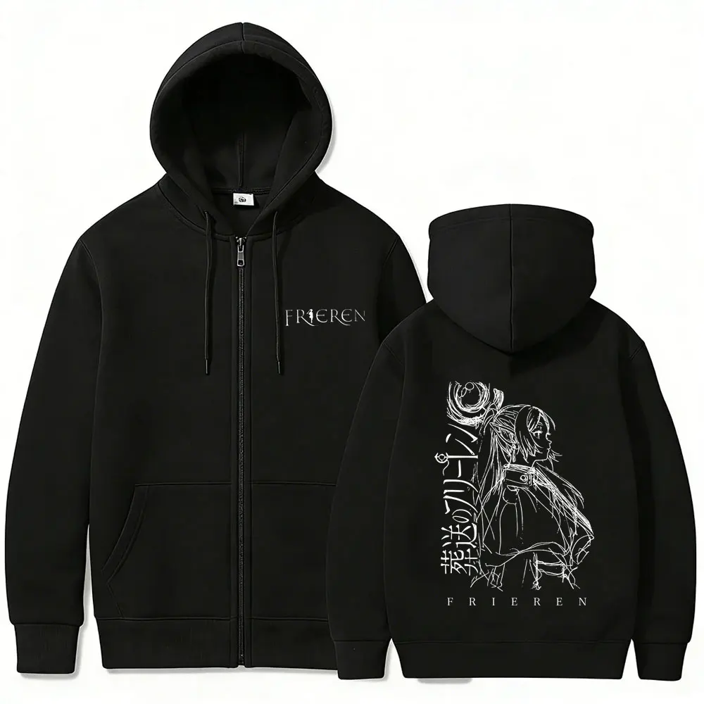 Anime Frieren Beyond Journey's End Print Zipper Hoodie Men Women Casual Oversized Zip Up…