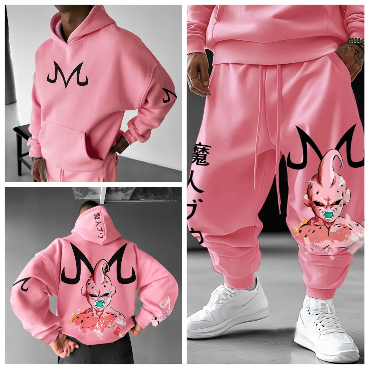 Majin Buu Hoodie Pants Set Anime Cotton Loose Fit Graphic Print Streetwear Casual…