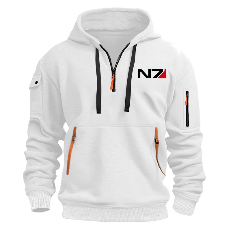 N7 Mass Effect Half zipper oversized Hoodie Men loose Anime Hooded Sweatshirt Women print…