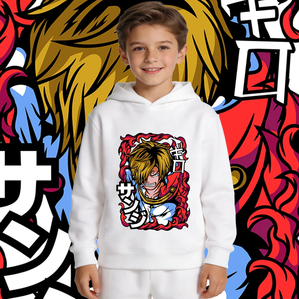 One Piece Sanji Anime Print Boys Girls Fleece Lined Hoodie Warm Fall Winter Clothes Kids…