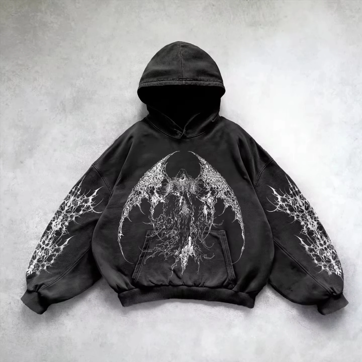 Retro Gothic Graphic Print Hip Hop Hoodie for Men Y2k Grunge Punk Casual Loose Pullover…
