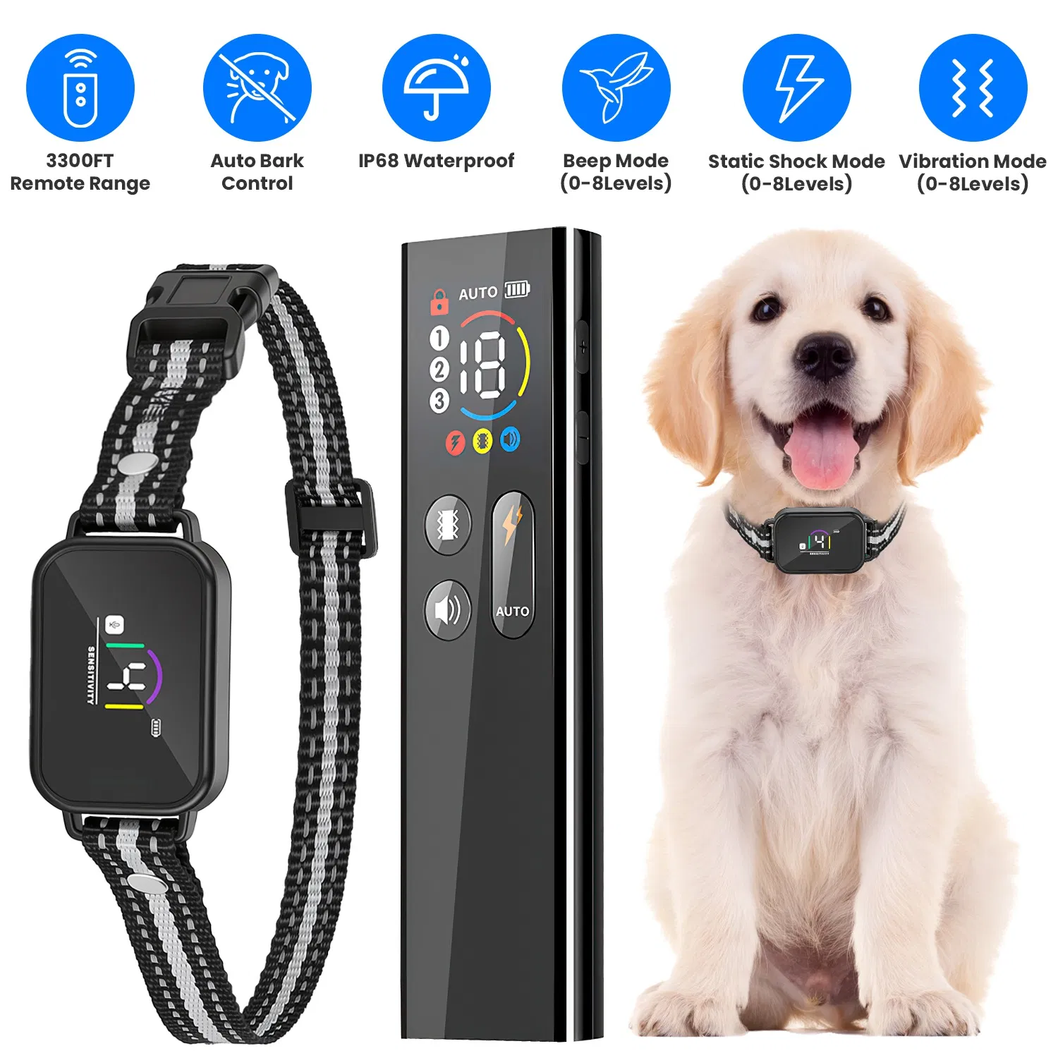 2-in-1 Dog Shock and Bark Collar Dog Training Collar with Remote 1/2/3 Collars(Options)…