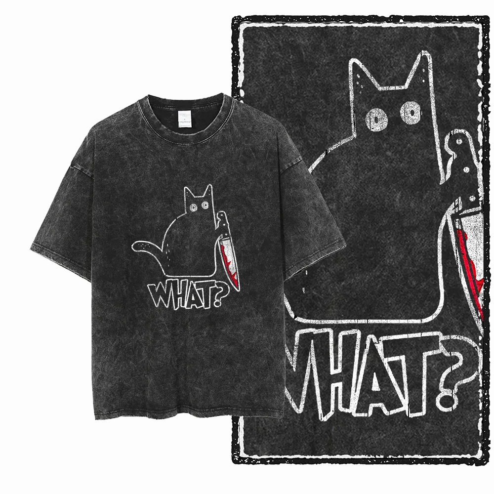 COOLMIND DB Cat Printed Cotton Acid Washed Exclusive Graphic Unisex T Shirt Cool…