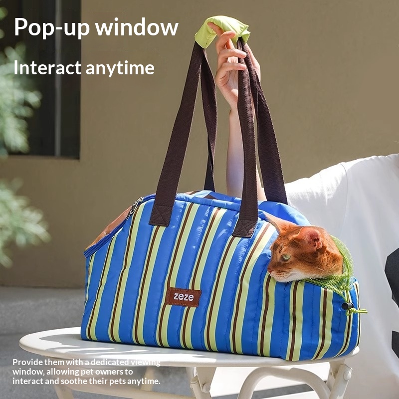 Cat Carrier Portable Travel Bag Cat Backpack With Contrasting Stripes