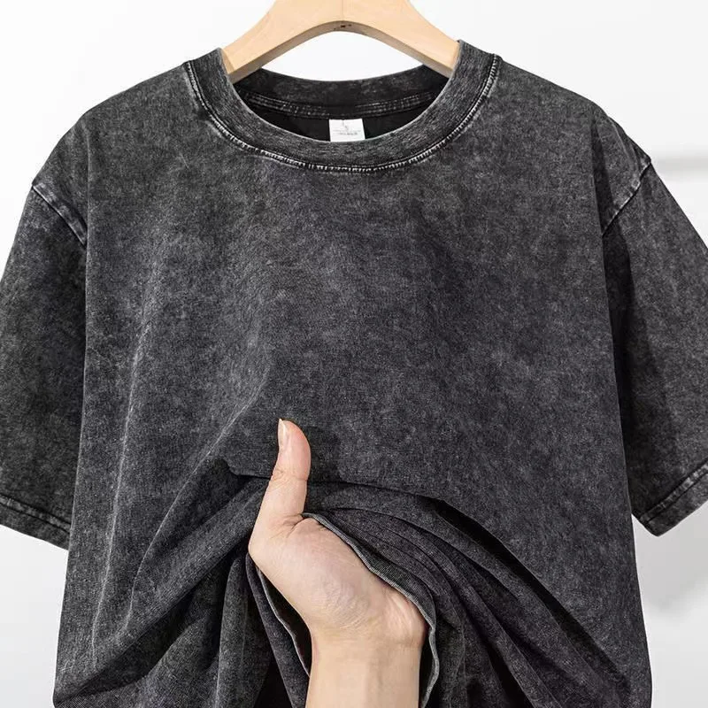 Men's Summer T-shirt 230G Heavy Cotton Vintage Washed T-Shirts Oversized Short Sleeve…