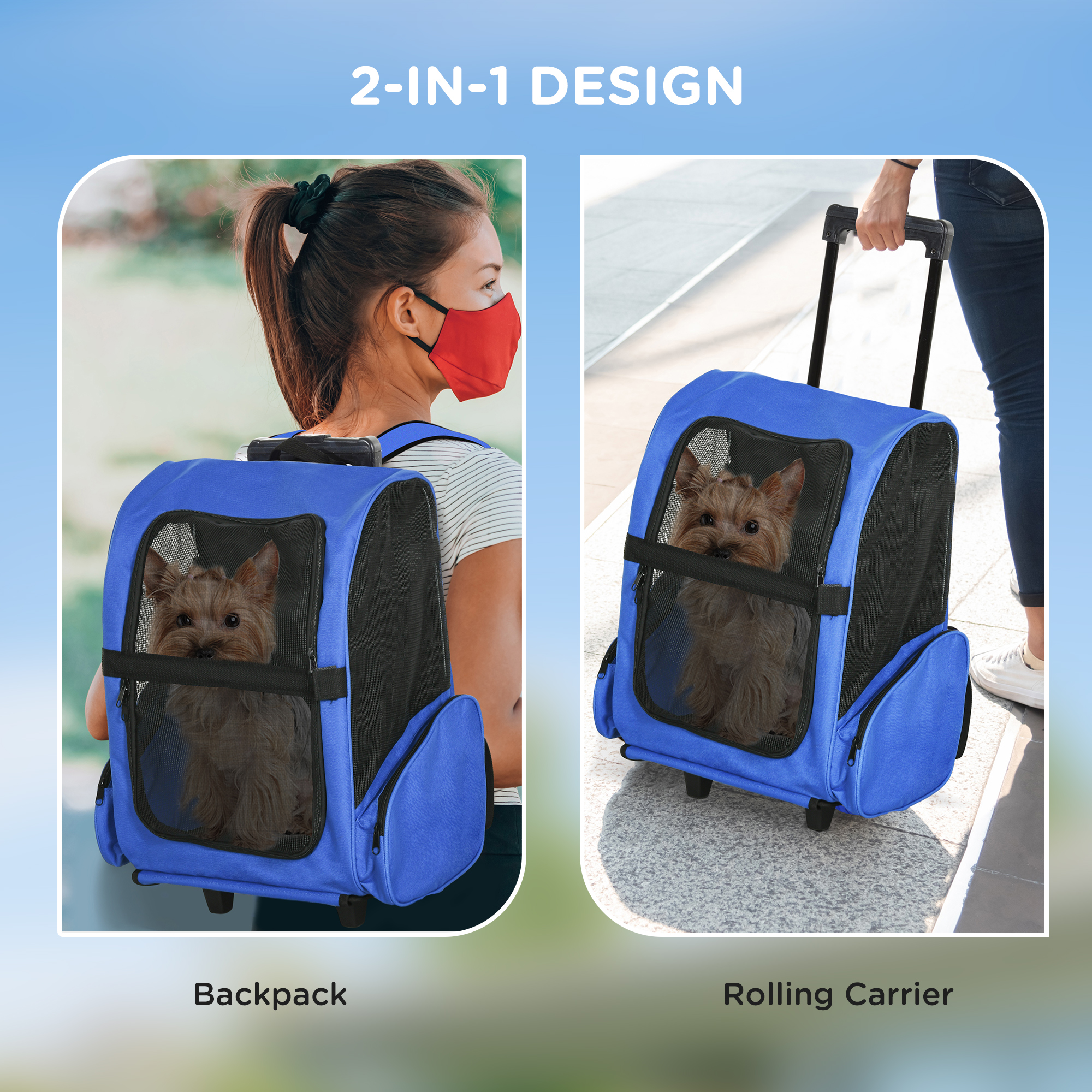 2-in-1 Pet Carrier Trolley And Backpack With Extendable Handle And Wheels Lightweight…