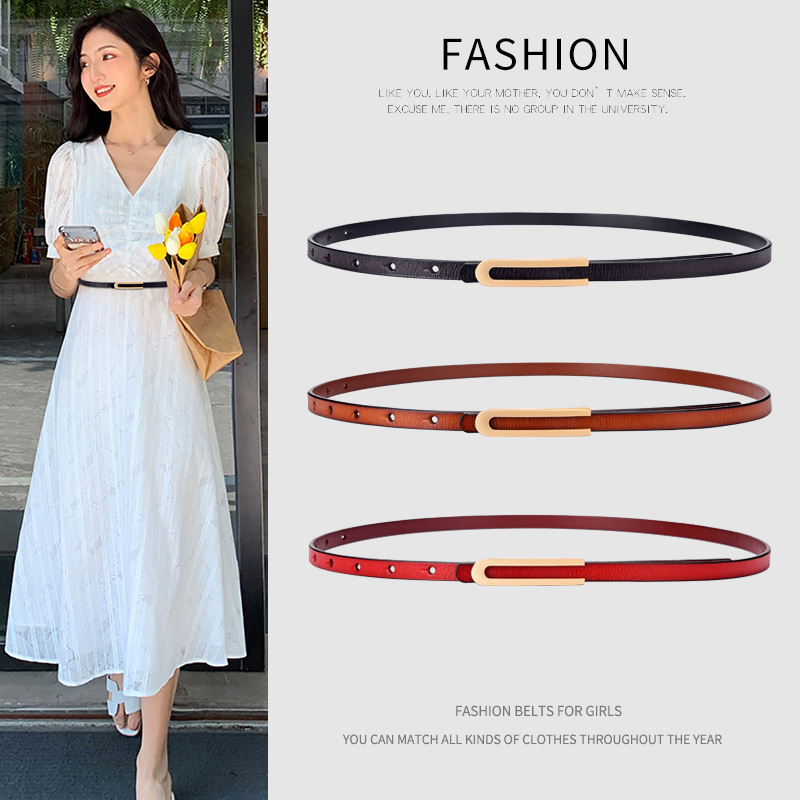 Belt Hot-Selling Women's Genuine Leather Versatile Dress Decorative Thin Belt Korean…