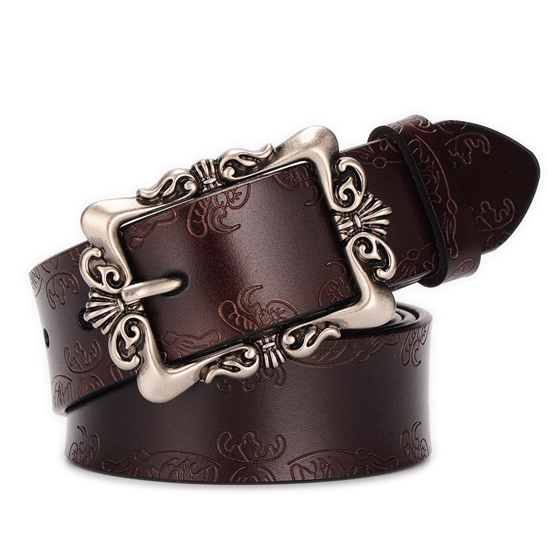 Retro Genuine Leather Belt Women's Pin Buckle Embossed Belt Cowhide Korean Version…