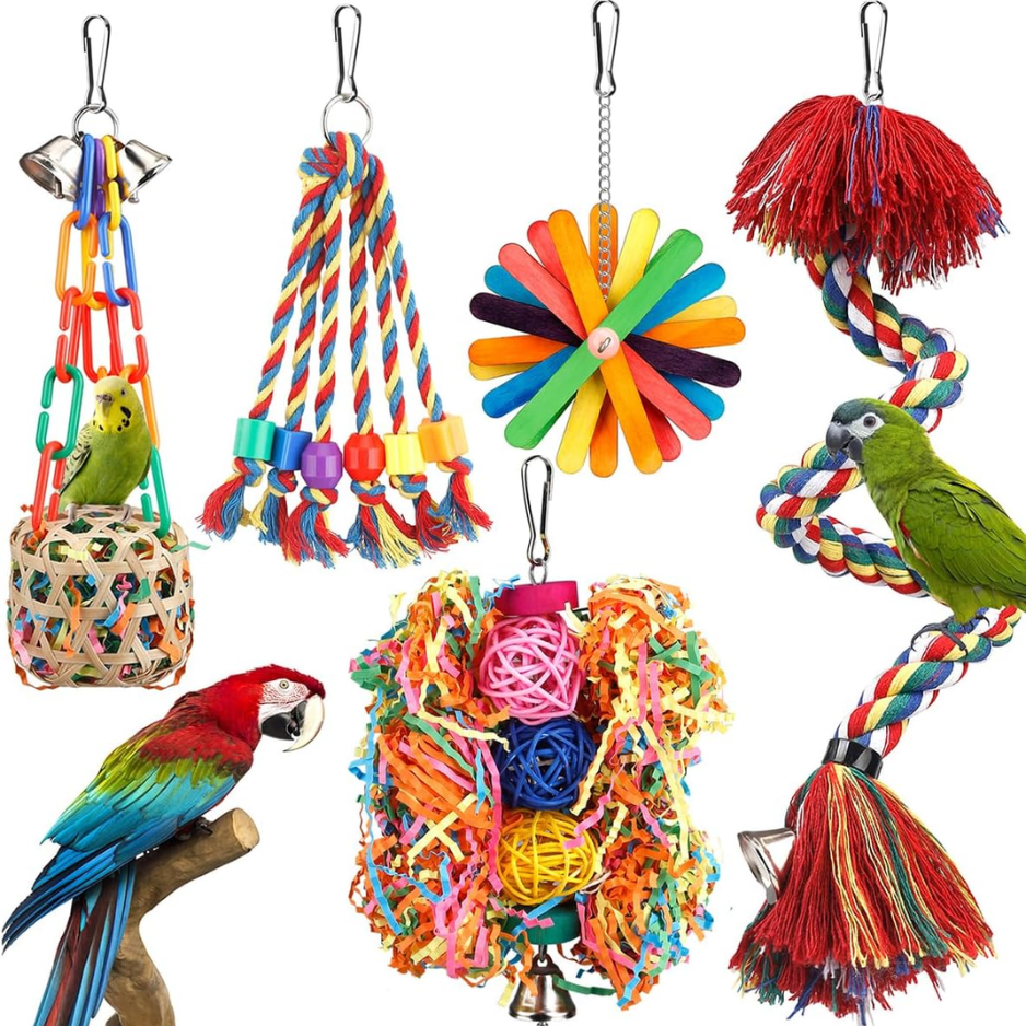 Bird Rope Perch Toy With Bell, Colorful Chew & Foraging Toy For Parrots