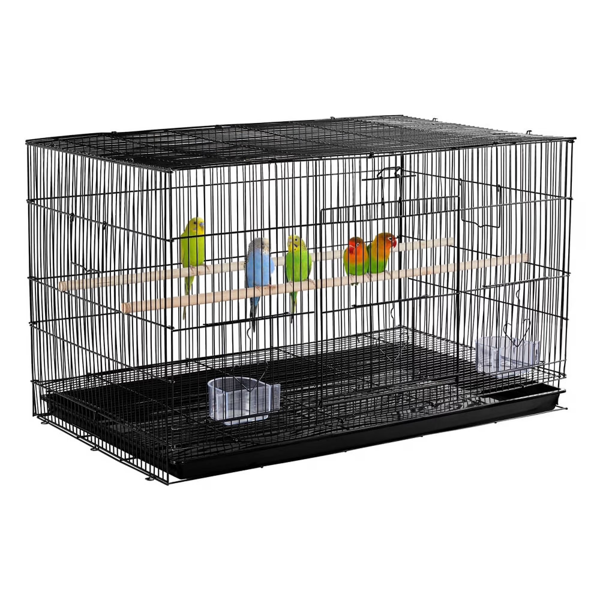 30.5inch Metal Cage With Wood Perches For Small Birds, Black
