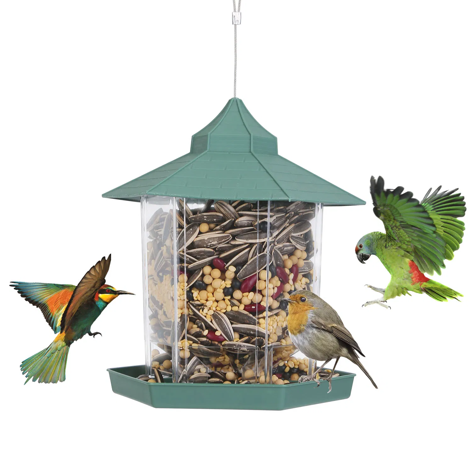 Hanging Gazebo Wild Bird Feeder Outdoor Bird Seed Station with Large Capacity 6 Feeder…