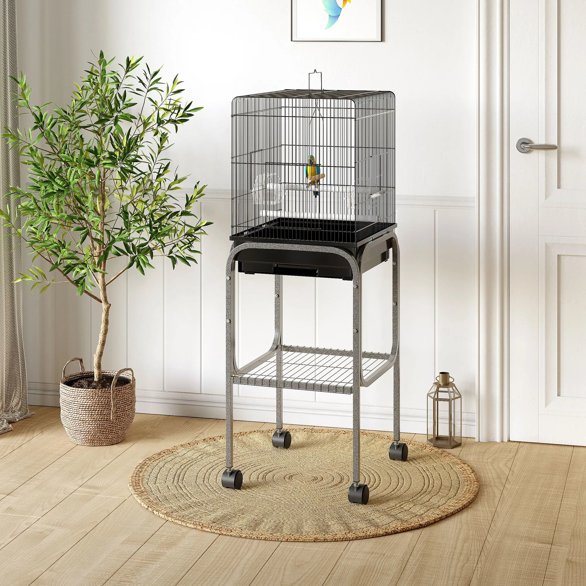Bird Cage Starter Kit with Detachable Rolling Stand
