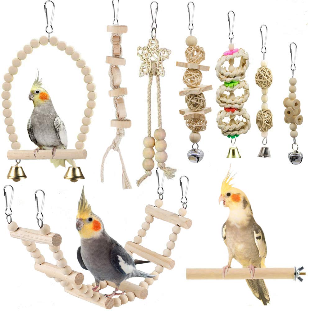 Bird Parrot Swing Toys, Chewing Standing Hanging Perch Hammock Climbing Ladder Bird Cage…