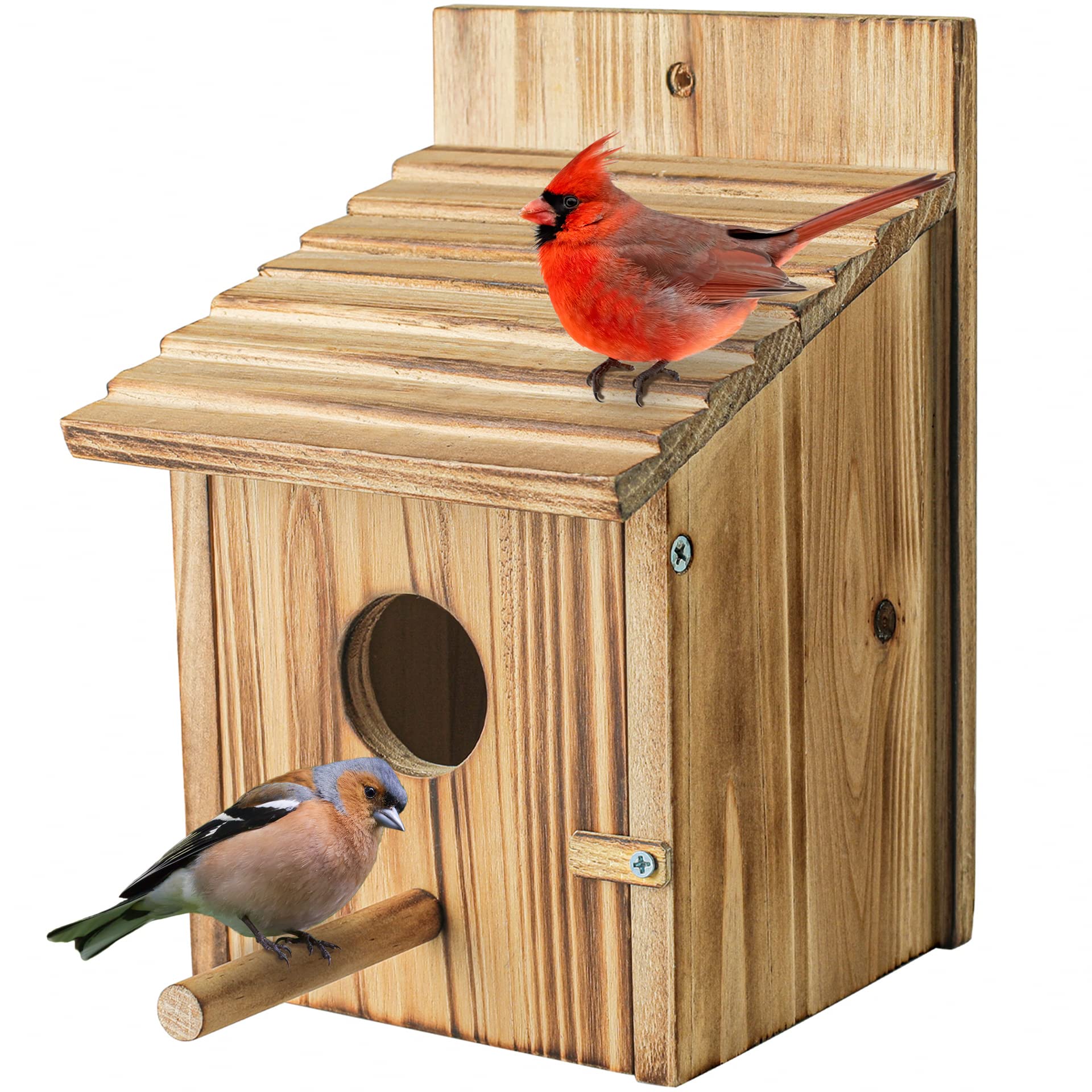 Wooden Bird House For Outside, Hanging Natural Wood Birdhouse With Perch, 1.5in Entrance…