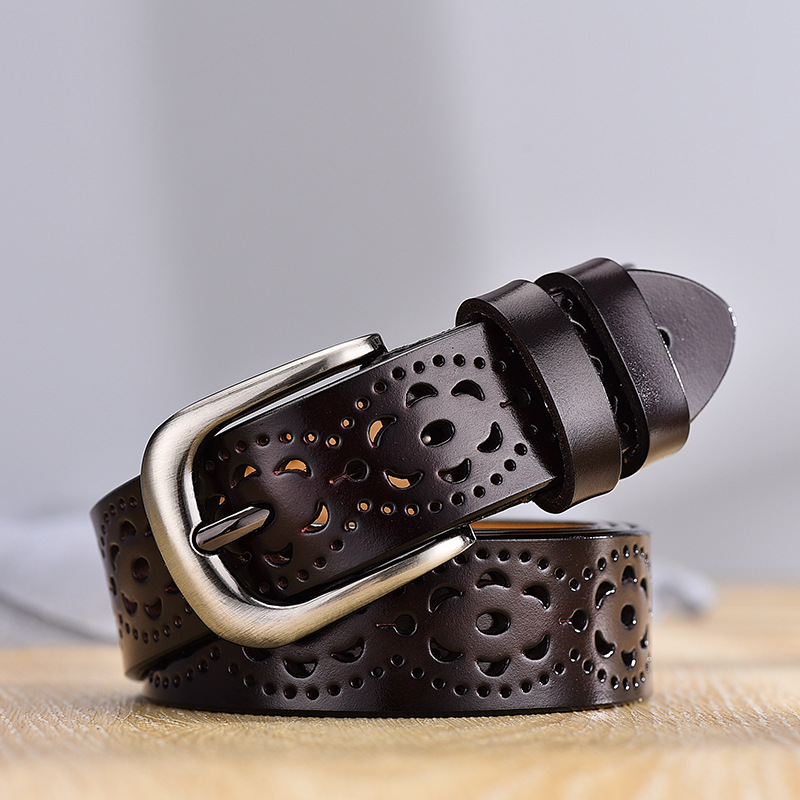 Ready Stock Belt Women's Genuine Leather Belt K-Style Women's Cut Out Pin Buckle Belt…