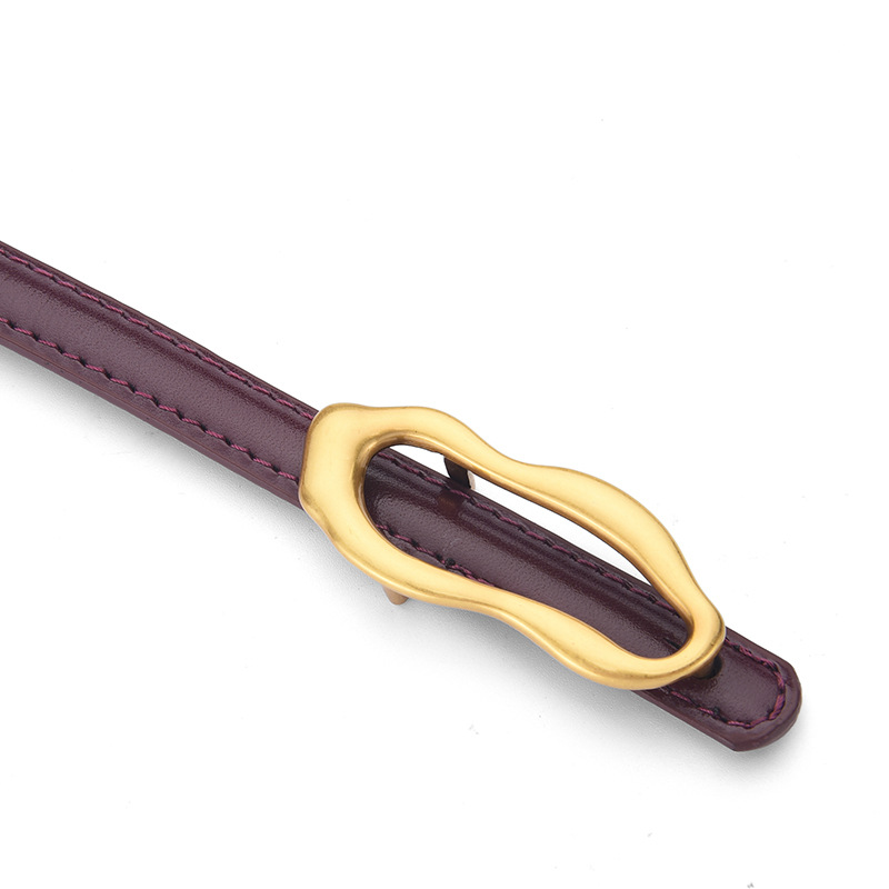 First-Layer Cowhide Thin Belt For Women With Unique Design, Irregular Metal Buckle, Slim…