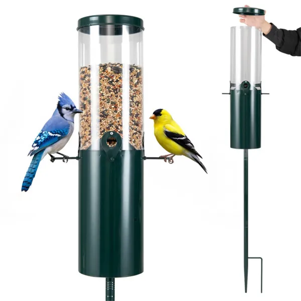 Standing Bird Feeder Squirrel-Proof, 4 Feeding Port With Perches Heavy-Duty Metal & PC…