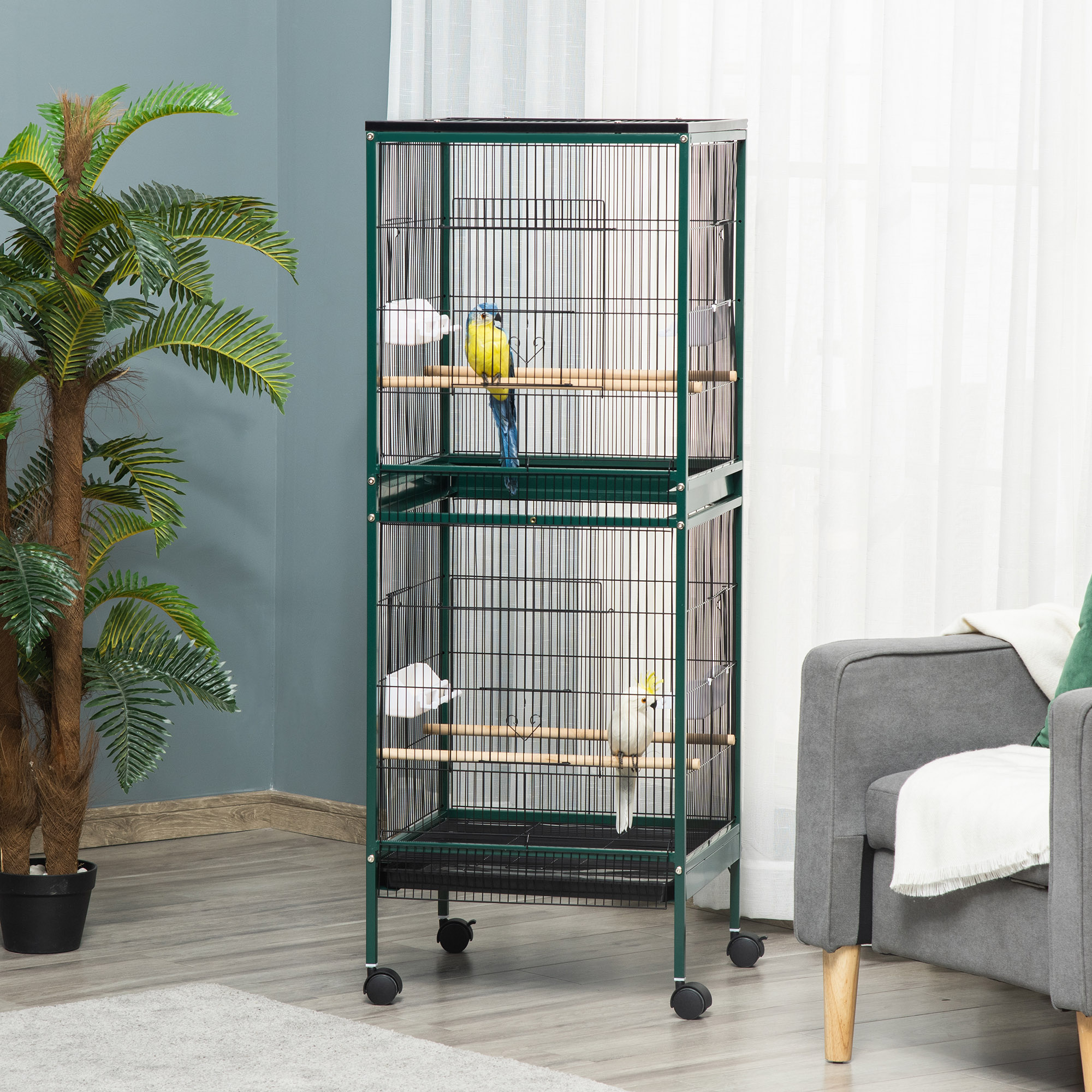 Large Bird Cage with 1.7 ft. Width for Wingspan, Bird Aviary Indoor with Multi-Door…